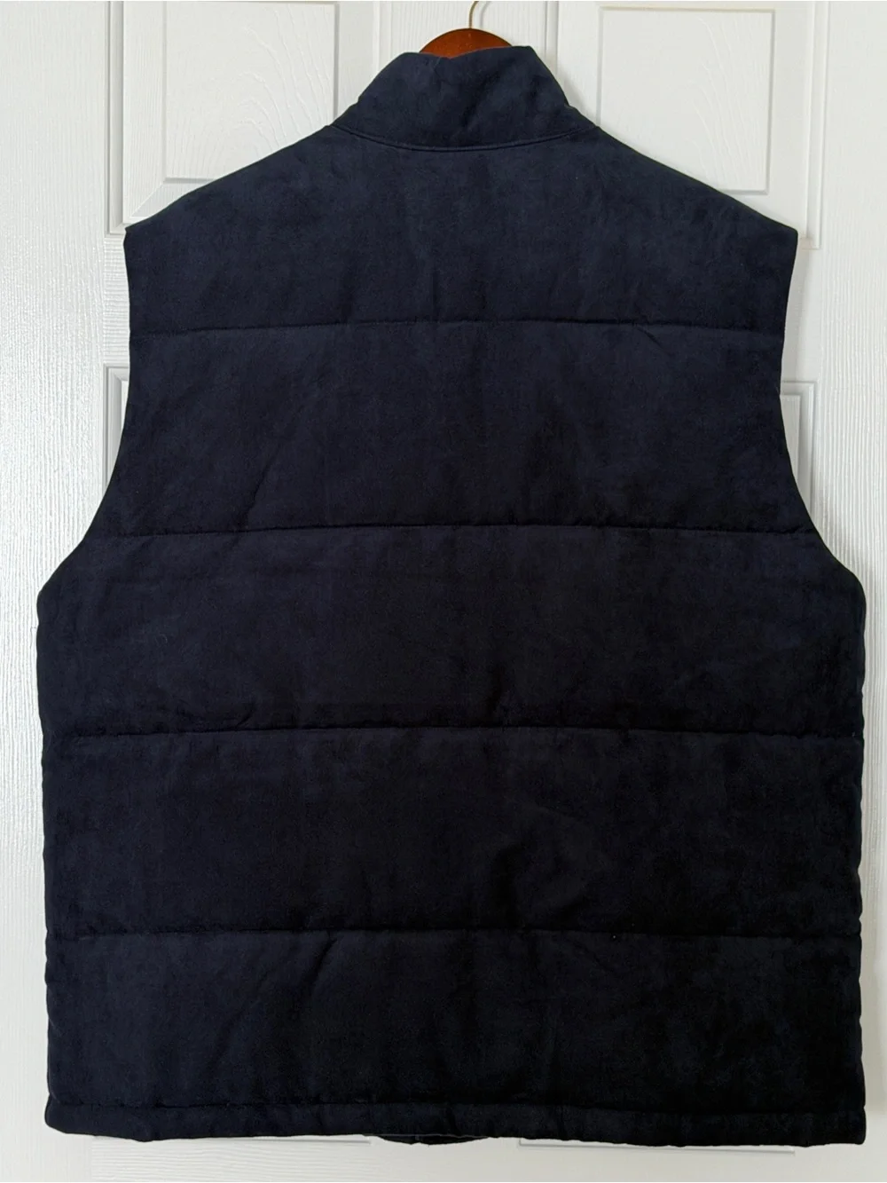 Banana Republic Vegan Suede Puffer Vest XL Navy Quiet Luxury Preppy